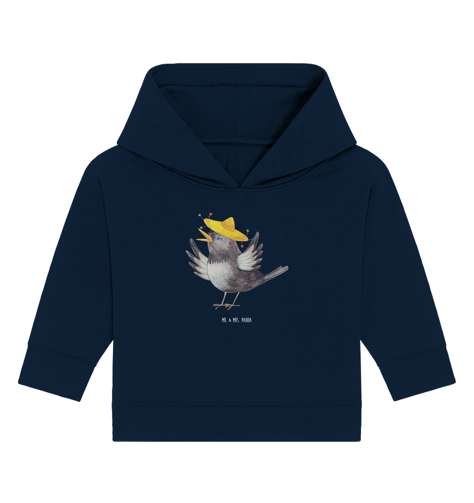 Organic Baby Hoodie Rabe mit Sombrero Baby Kapuzenshirt, Baby Kapuzensweatshirt, Baby Hoodie, Baby Pullover, Tiermotive, Gute Laune, lustige Sprüche, Tiere, Rabe, Vogel, Vögel, Spruch positiv, fröhlich sein, glücklich sein, Glück Spruch, froh, Elster, Motivation
