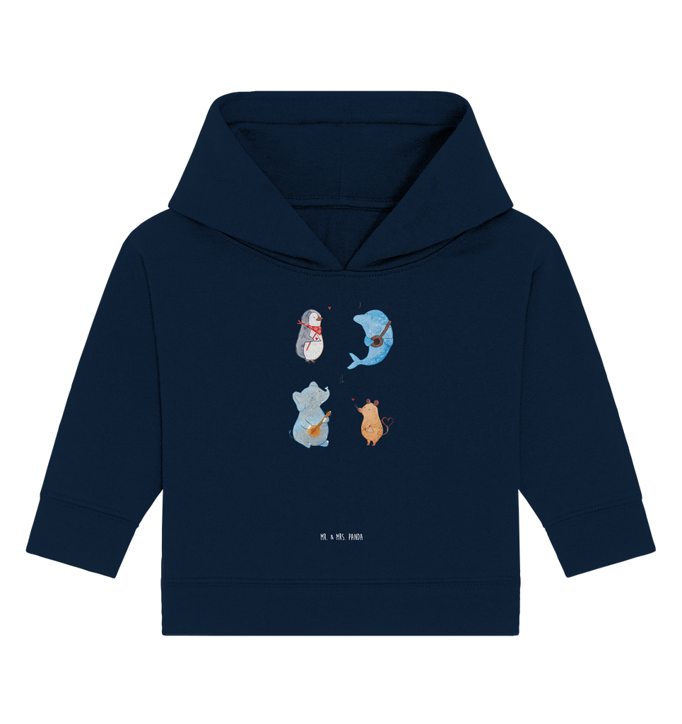 Organic Baby Hoodie Big Band Baby Kapuzenshirt, Baby Kapuzensweatshirt, Baby Hoodie, Baby Pullover, Tiermotive, Gute Laune, lustige Sprüche, Tiere, Hund, Pinguin, Maus, Elefant, Delfin, Gitarre, Band, Triangel, Musikanten, Musik