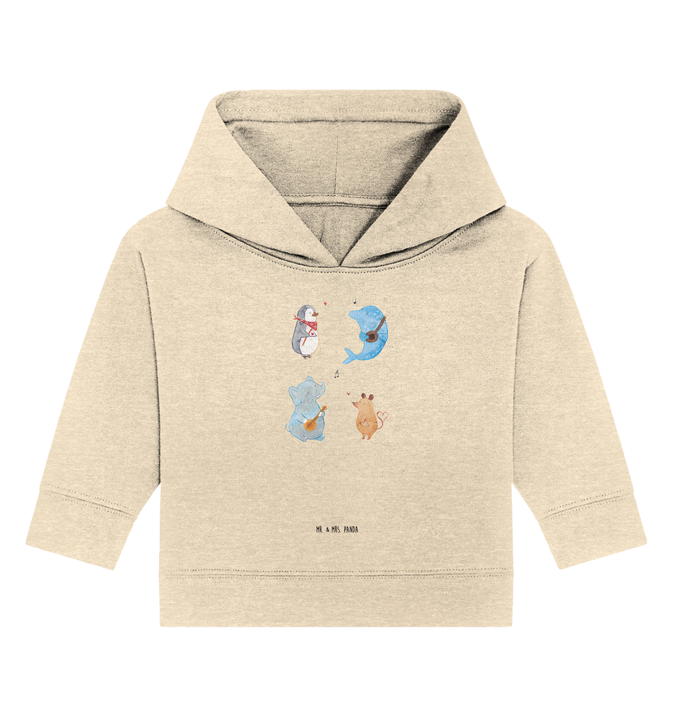 Organic Baby Hoodie Big Band Baby Kapuzenshirt, Baby Kapuzensweatshirt, Baby Hoodie, Baby Pullover, Tiermotive, Gute Laune, lustige Sprüche, Tiere, Hund, Pinguin, Maus, Elefant, Delfin, Gitarre, Band, Triangel, Musikanten, Musik