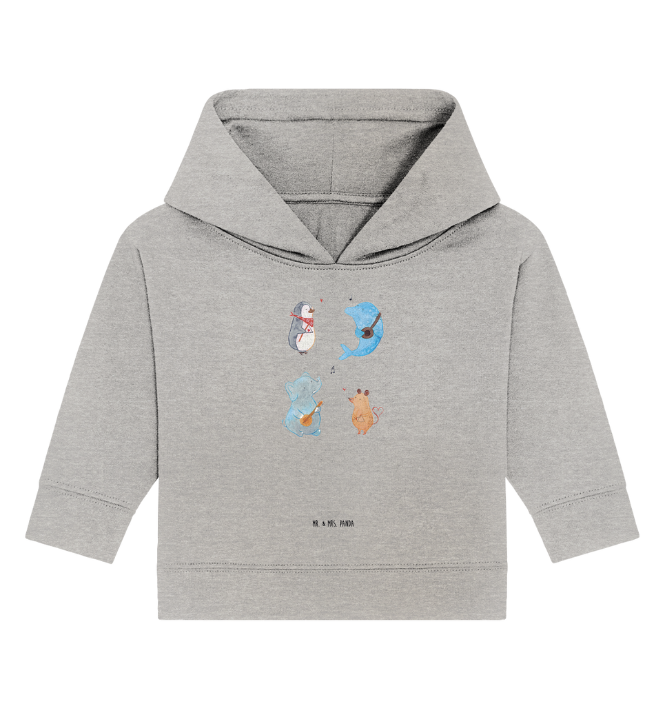 Organic Baby Hoodie Big Band Baby Kapuzenshirt, Baby Kapuzensweatshirt, Baby Hoodie, Baby Pullover, Tiermotive, Gute Laune, lustige Sprüche, Tiere, Hund, Pinguin, Maus, Elefant, Delfin, Gitarre, Band, Triangel, Musikanten, Musik