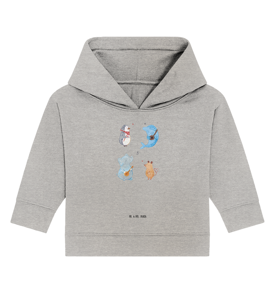 Organic Baby Hoodie Big Band Baby Kapuzenshirt, Baby Kapuzensweatshirt, Baby Hoodie, Baby Pullover, Tiermotive, Gute Laune, lustige Sprüche, Tiere, Hund, Pinguin, Maus, Elefant, Delfin, Gitarre, Band, Triangel, Musikanten, Musik