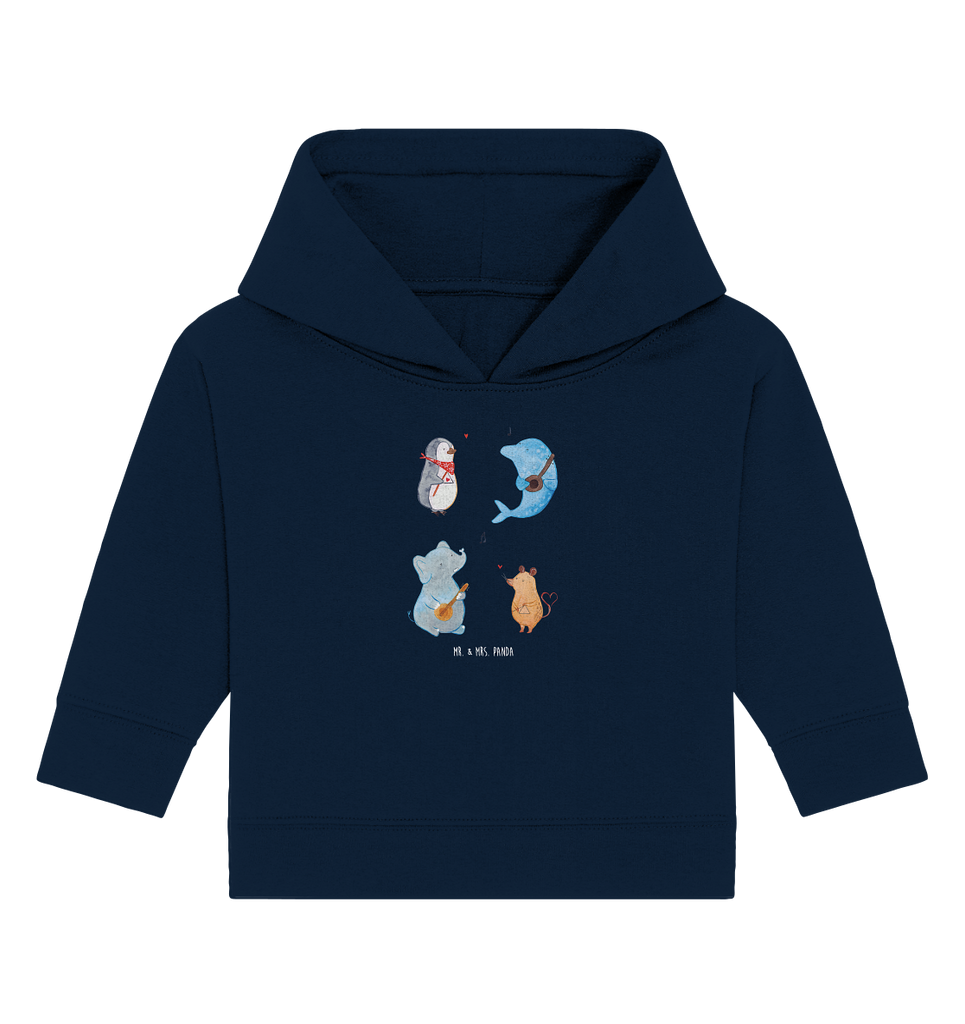 Organic Baby Hoodie Big Band Baby Kapuzenshirt, Baby Kapuzensweatshirt, Baby Hoodie, Baby Pullover, Tiermotive, Gute Laune, lustige Sprüche, Tiere, Hund, Pinguin, Maus, Elefant, Delfin, Gitarre, Band, Triangel, Musikanten, Musik