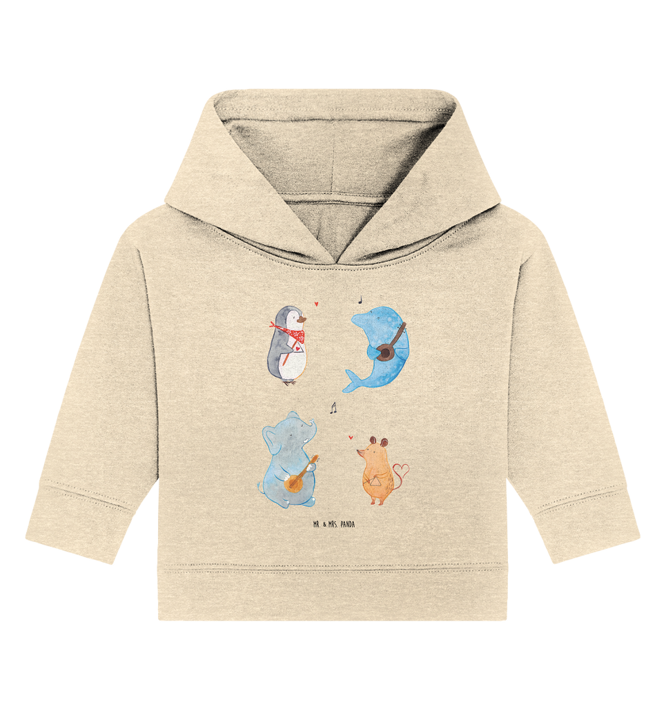 Organic Baby Hoodie Big Band Baby Kapuzenshirt, Baby Kapuzensweatshirt, Baby Hoodie, Baby Pullover, Tiermotive, Gute Laune, lustige Sprüche, Tiere, Hund, Pinguin, Maus, Elefant, Delfin, Gitarre, Band, Triangel, Musikanten, Musik
