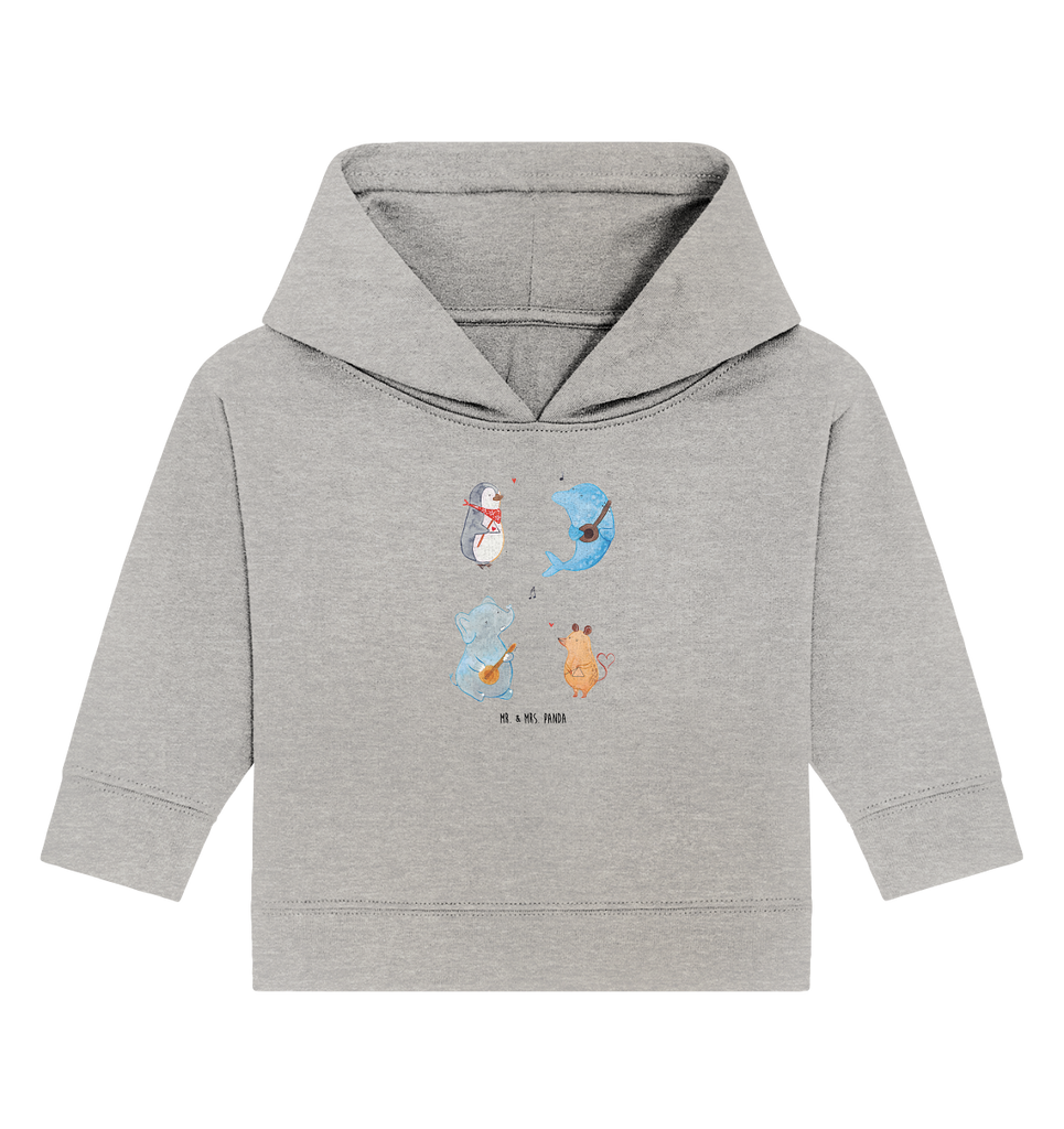 Organic Baby Hoodie Big Band Baby Kapuzenshirt, Baby Kapuzensweatshirt, Baby Hoodie, Baby Pullover, Tiermotive, Gute Laune, lustige Sprüche, Tiere, Hund, Pinguin, Maus, Elefant, Delfin, Gitarre, Band, Triangel, Musikanten, Musik