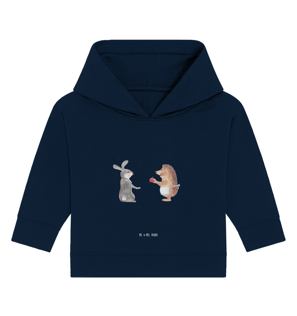 Organic Baby Hoodie Liebe ist nie ohne Schmerz Baby Kapuzenshirt, Baby Kapuzensweatshirt, Baby Hoodie, Baby Pullover, Tiermotive, Gute Laune, lustige Sprüche, Tiere, Igel und Hase, Igel, Hase, Liebe Spruch, Liebeskummer Geschenk, Herzschmerz, Trösten, Trennungsschmerz, Spruch romantisch