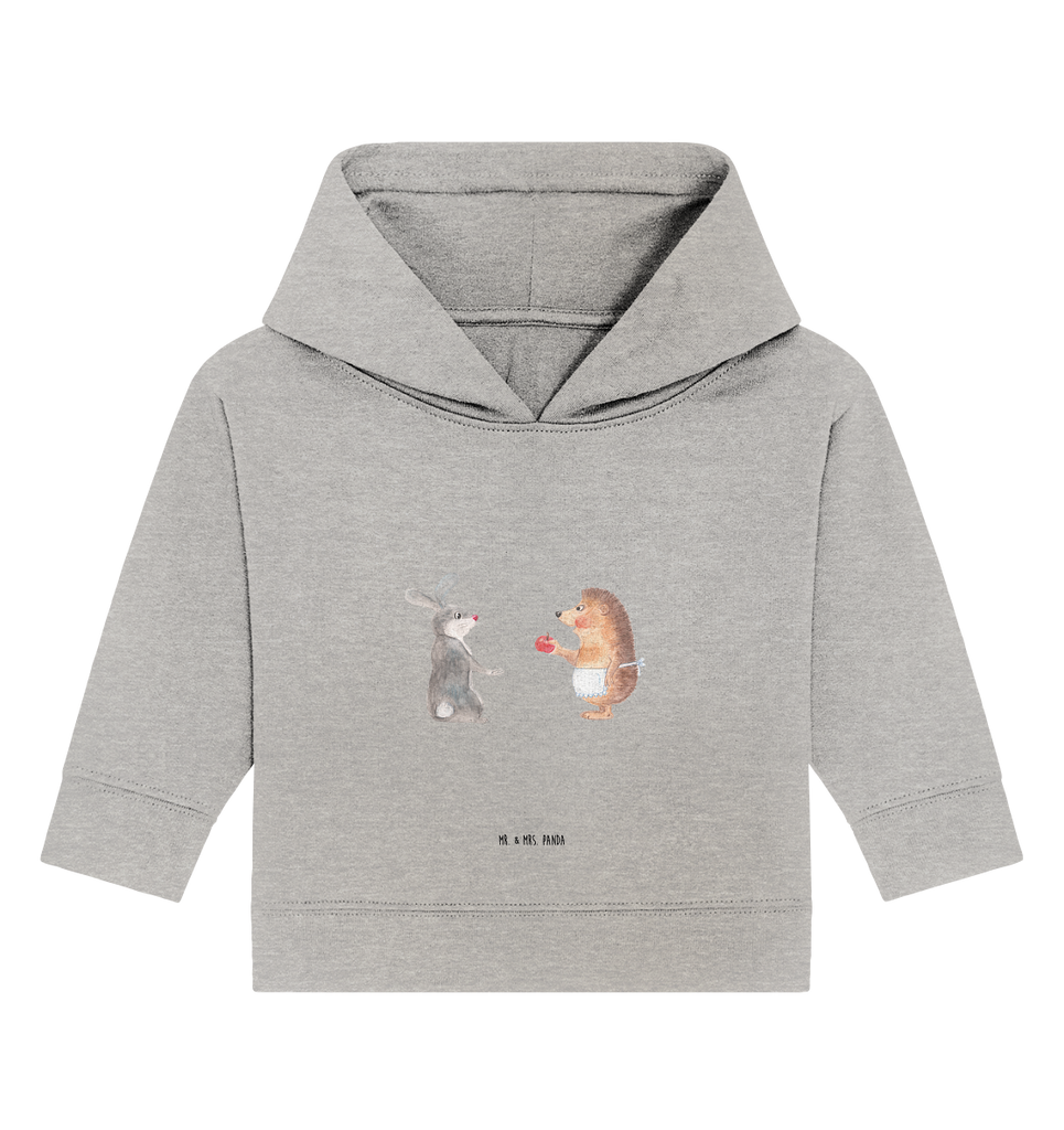 Organic Baby Hoodie Liebe ist nie ohne Schmerz Baby Kapuzenshirt, Baby Kapuzensweatshirt, Baby Hoodie, Baby Pullover, Tiermotive, Gute Laune, lustige Sprüche, Tiere, Igel und Hase, Igel, Hase, Liebe Spruch, Liebeskummer Geschenk, Herzschmerz, Trösten, Trennungsschmerz, Spruch romantisch