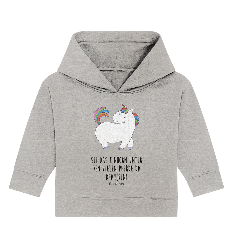 Organic Baby Hoodie Einhorn stolzierend Baby Kapuzenshirt, Baby Kapuzensweatshirt, Baby Hoodie, Baby Pullover, Einhorn, Einhörner, Einhorn Deko, Pegasus, Unicorn, stolz, anders, bunt, Pferd, Reiter, Reiten, Freundin, Geschenk