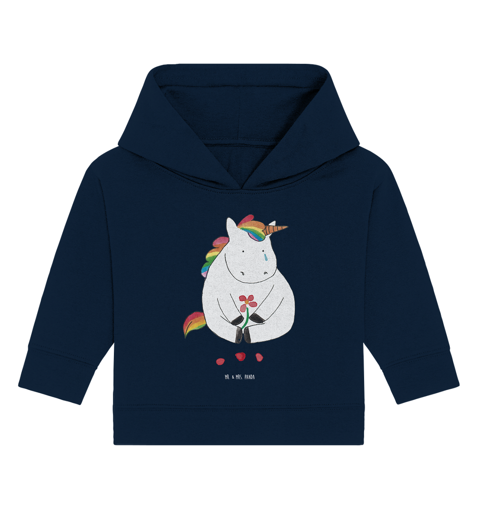 Organic Baby Hoodie Einhorn Traurig Baby Kapuzenshirt, Baby Kapuzensweatshirt, Baby Hoodie, Baby Pullover, Einhorn, Einhörner, Einhorn Deko, Pegasus, Unicorn, Glitzer, Trösten. Freundschaft, Freunde, Liebe, Trauer, Grußkarte, Blume