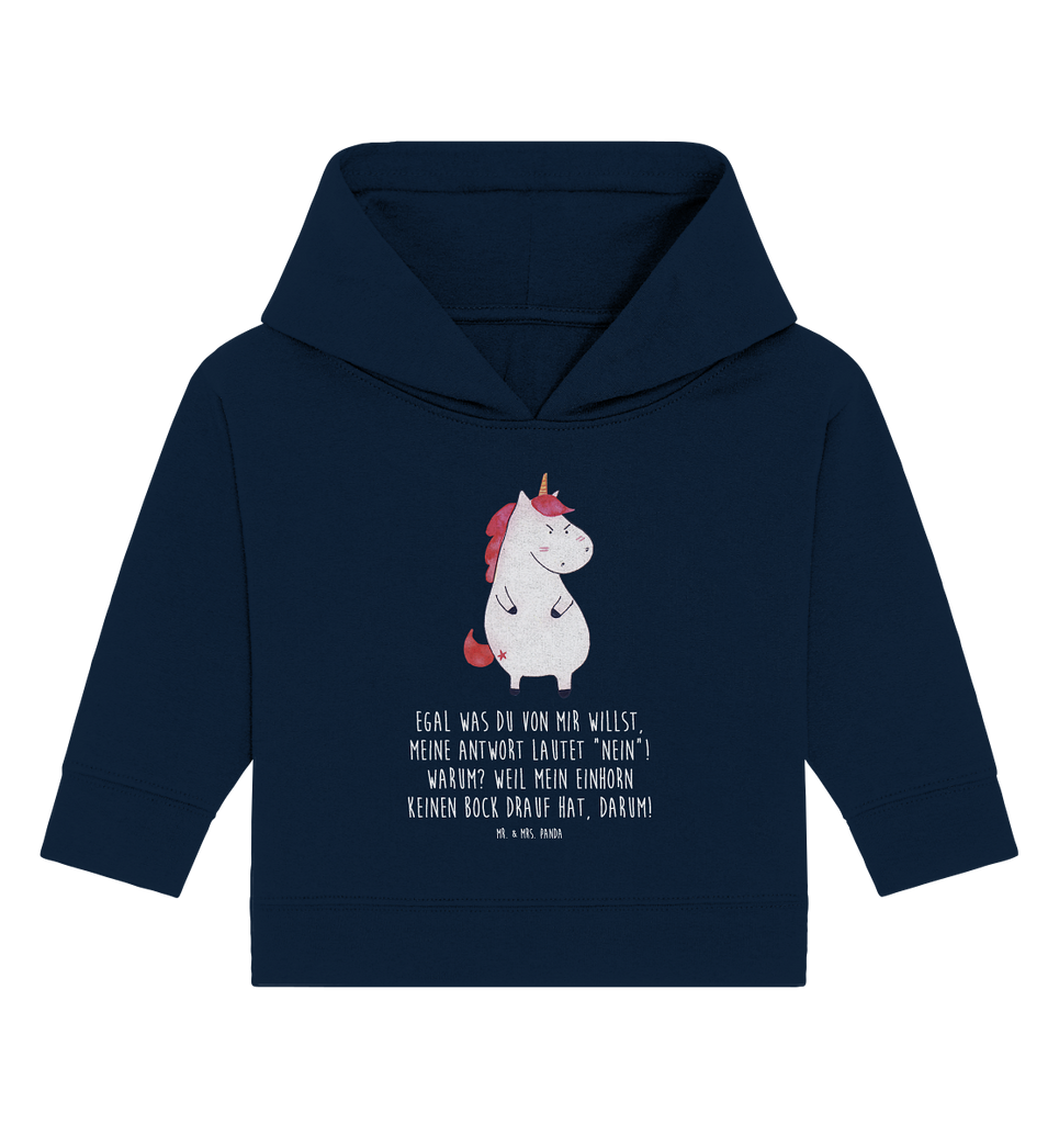 Organic Baby Hoodie Einhorn wütend Baby Kapuzenshirt, Baby Kapuzensweatshirt, Baby Hoodie, Baby Pullover, Einhorn, Einhörner, Einhorn Deko, Pegasus, Unicorn, Realität, Ansage, lustlos, nein, Büro, Arbeit, wütend, dumme Fragen, lustig, Spaß, Geschenk