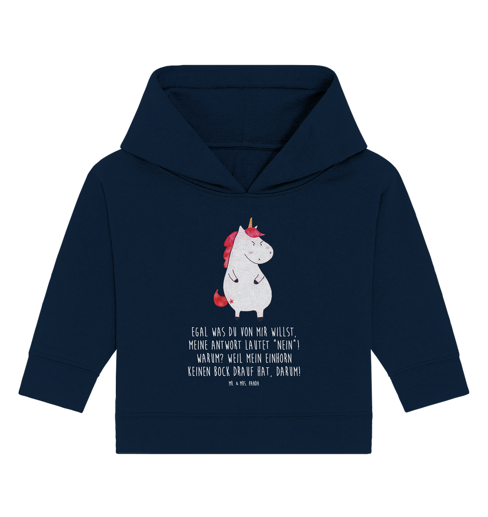 Organic Baby Hoodie Einhorn wütend Baby Kapuzenshirt, Baby Kapuzensweatshirt, Baby Hoodie, Baby Pullover, Einhorn, Einhörner, Einhorn Deko, Pegasus, Unicorn, Realität, Ansage, lustlos, nein, Büro, Arbeit, wütend, dumme Fragen, lustig, Spaß, Geschenk