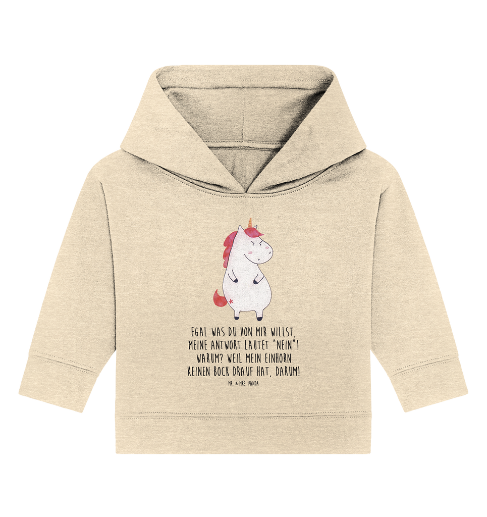 Organic Baby Hoodie Einhorn wütend Baby Kapuzenshirt, Baby Kapuzensweatshirt, Baby Hoodie, Baby Pullover, Einhorn, Einhörner, Einhorn Deko, Pegasus, Unicorn, Realität, Ansage, lustlos, nein, Büro, Arbeit, wütend, dumme Fragen, lustig, Spaß, Geschenk