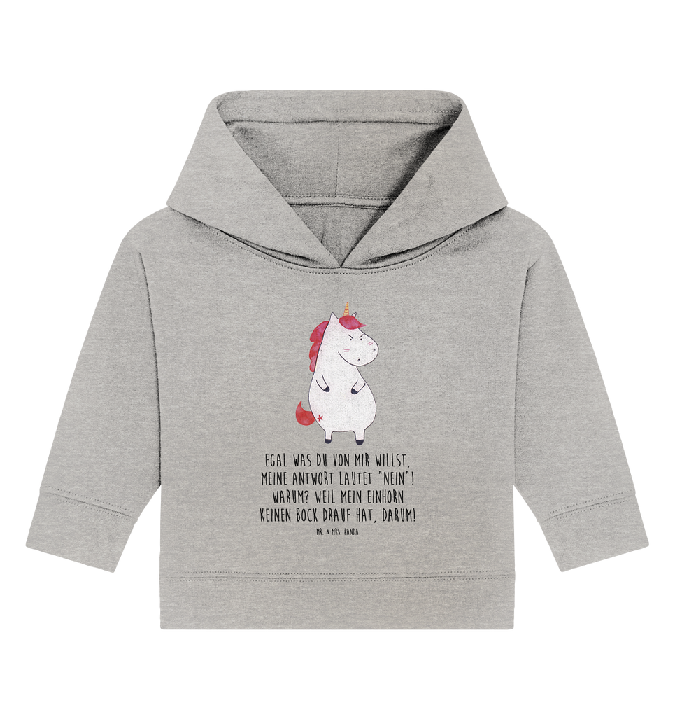 Organic Baby Hoodie Einhorn wütend Baby Kapuzenshirt, Baby Kapuzensweatshirt, Baby Hoodie, Baby Pullover, Einhorn, Einhörner, Einhorn Deko, Pegasus, Unicorn, Realität, Ansage, lustlos, nein, Büro, Arbeit, wütend, dumme Fragen, lustig, Spaß, Geschenk