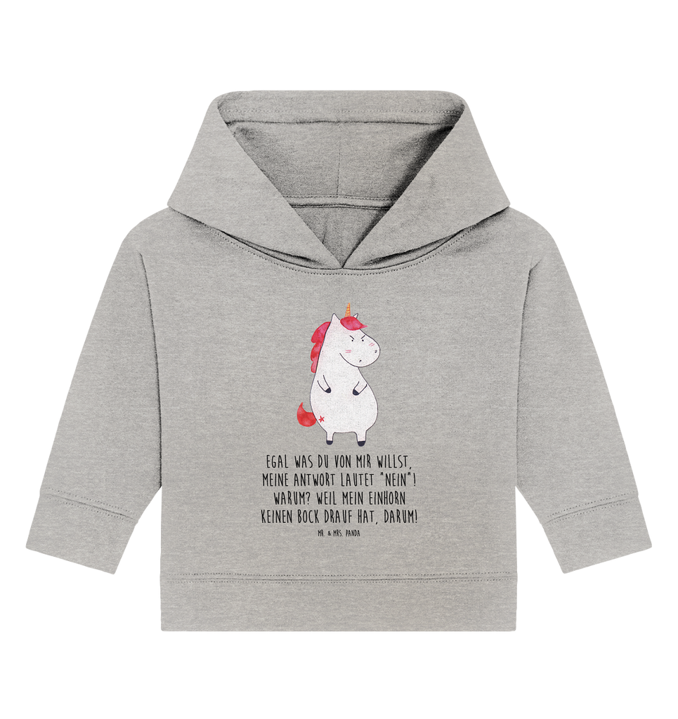 Organic Baby Hoodie Einhorn wütend Baby Kapuzenshirt, Baby Kapuzensweatshirt, Baby Hoodie, Baby Pullover, Einhorn, Einhörner, Einhorn Deko, Pegasus, Unicorn, Realität, Ansage, lustlos, nein, Büro, Arbeit, wütend, dumme Fragen, lustig, Spaß, Geschenk
