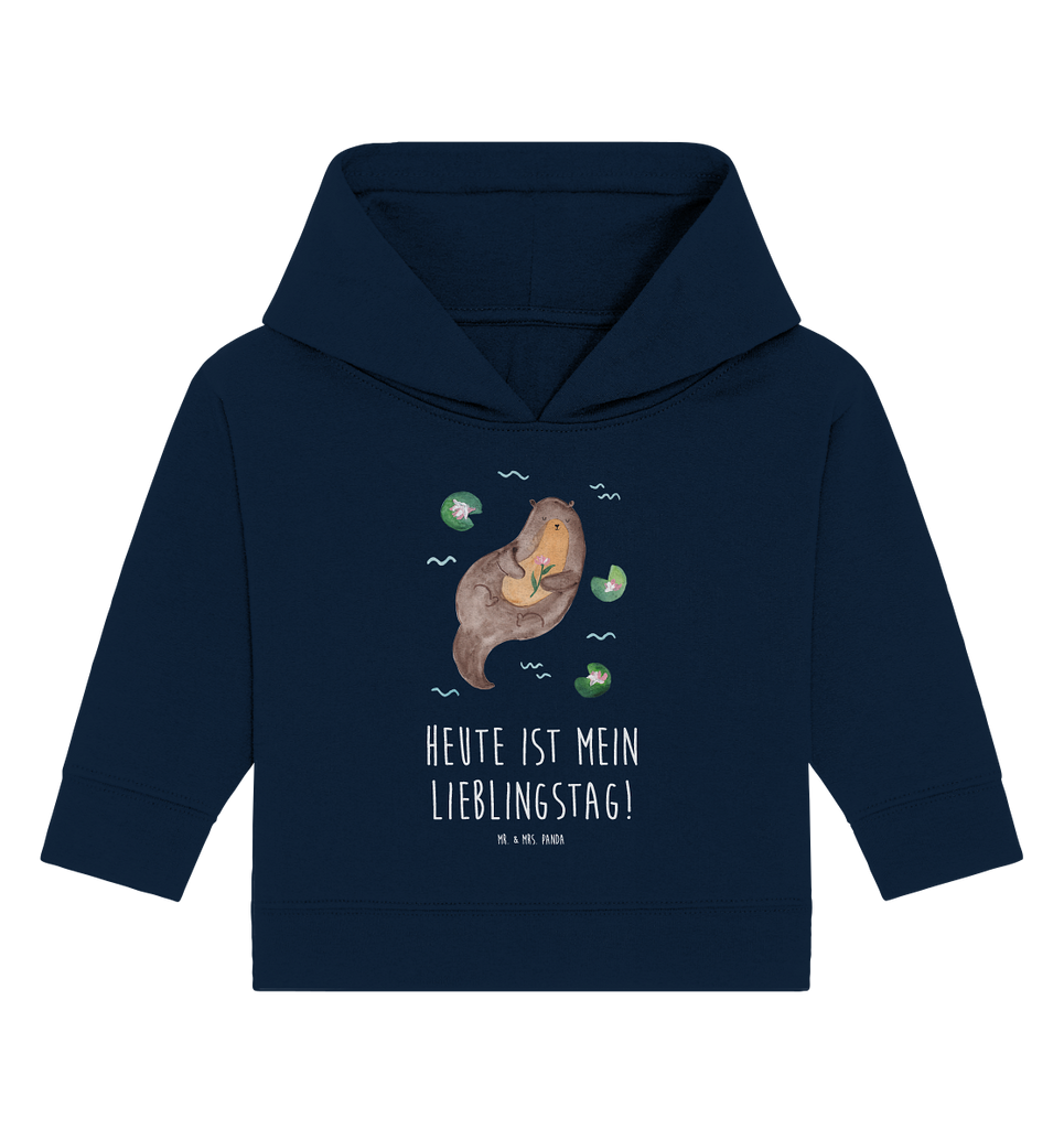 Organic Baby Hoodie Otter mit Seerose Baby Kapuzenshirt, Baby Kapuzensweatshirt, Baby Hoodie, Baby Pullover, Otter, Fischotter, Seeotter, Otter Seeotter See Otter