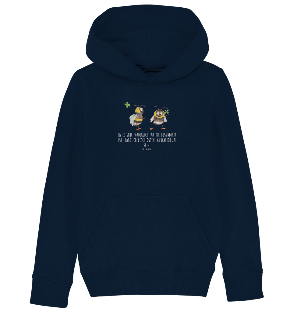 Organic Kinder Hoodie Hummeln mit Kleeblatt süße Tiermotive, gute Laune, lustige Sprüche, Tiere, Hummel, Biene, Spruch positiv, Biene Deko, Spruch schön, glücklich sein, glücklich werden, Spruch fröhlich