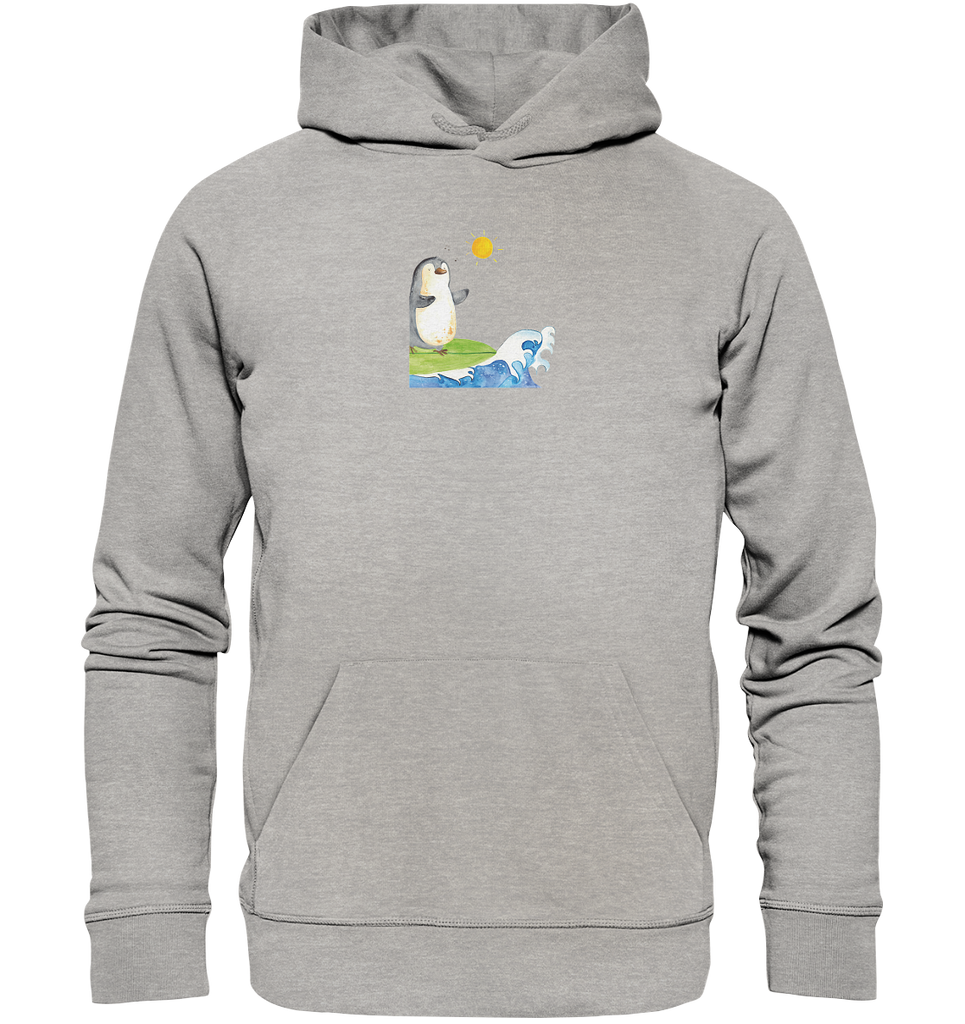 Organic Hoodie Pinguin Surfer Hoodie, Öko-Hoodie, Kapuzenpullover, Unisex, Männer Hoodie, Frauen Hoodie, Männer Kapuzenpullover, Frauen Kapuzenpullover, Oberteil, Pinguin, Pinguine, surfen, Surfer, Hawaii, Urlaub, Wellen, Wellen reiten, Portugal