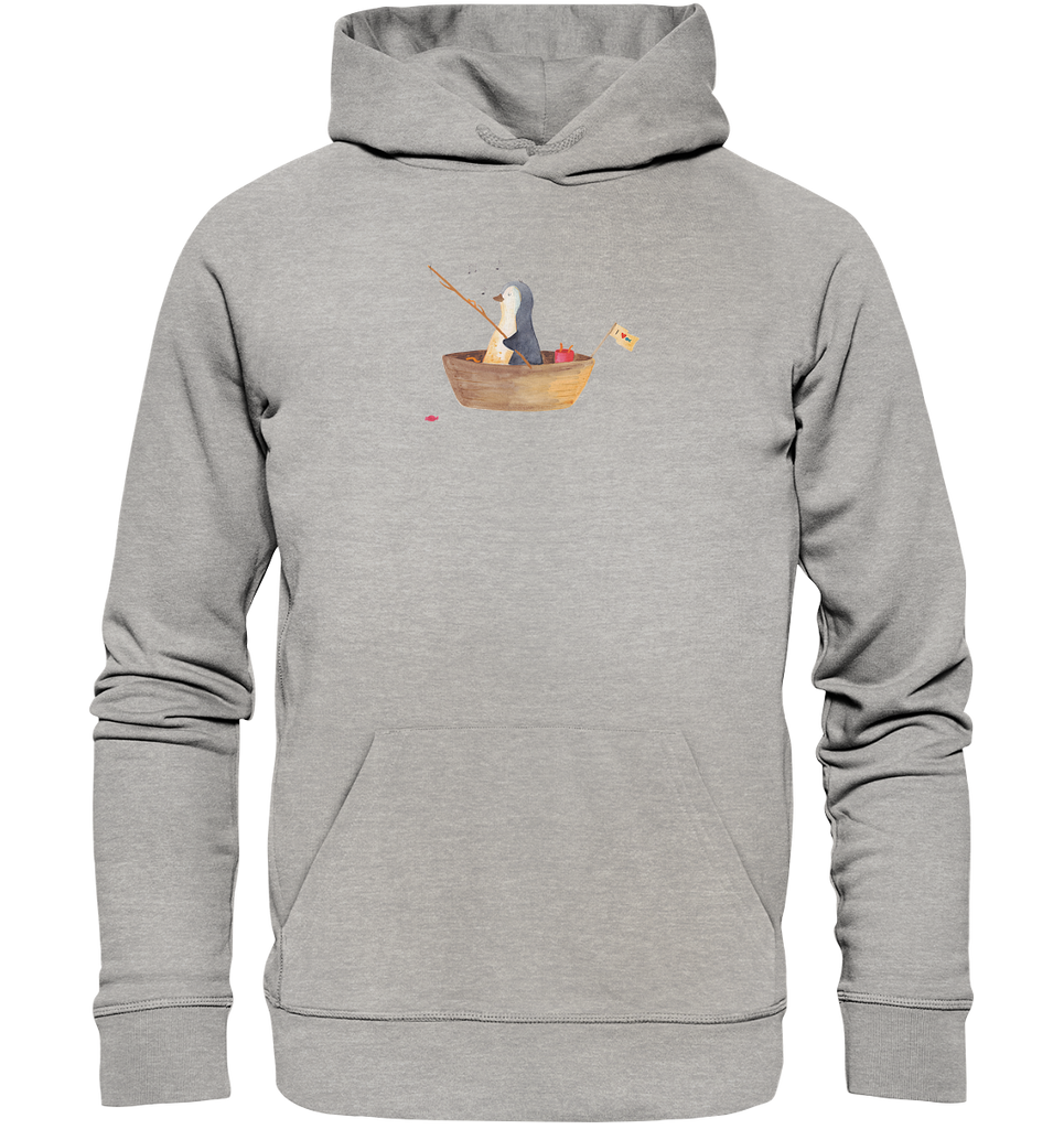 Organic Hoodie Pinguin Angelboot Hoodie, Öko-Hoodie, Kapuzenpullover, Unisex, Männer Hoodie, Frauen Hoodie, Männer Kapuzenpullover, Frauen Kapuzenpullover, Oberteil, Pinguin, Pinguine, Angeln, Boot, Angelboot, Lebenslust, Leben, genießen, Motivation, Neustart, Neuanfang, Trennung, Scheidung, Geschenkidee Liebeskummer