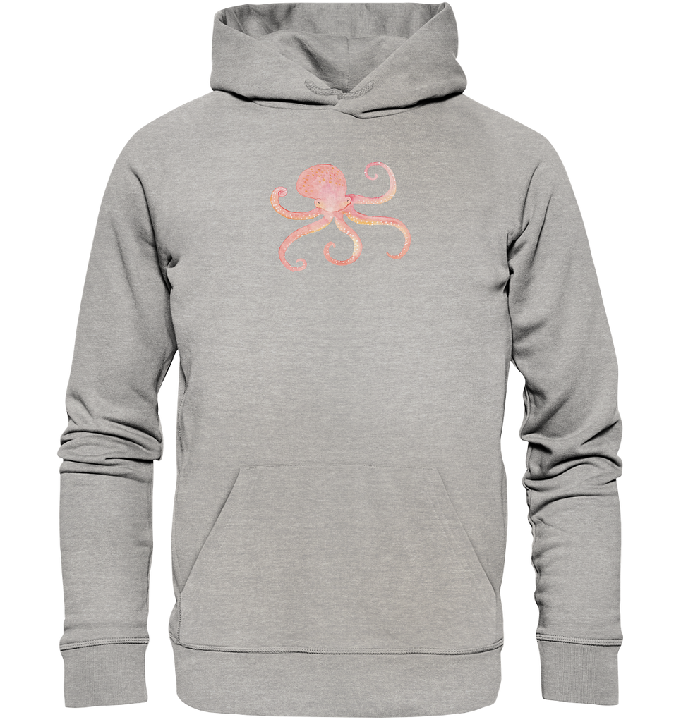 Organic Hoodie Tintenfisch Hoodie, Öko-Hoodie, Kapuzenpullover, Unisex, Männer Hoodie, Frauen Hoodie, Männer Kapuzenpullover, Frauen Kapuzenpullover, Oberteil, Tiermotive, Gute Laune, lustige Sprüche, Tiere, Meer, Meerestier, Krake, Tintenfisch, Arme, Wasser, Ozean