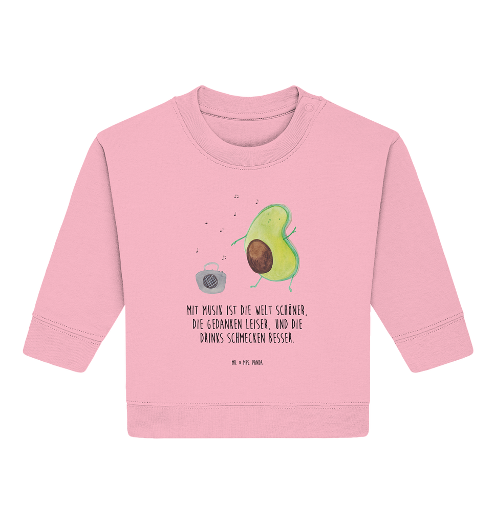 Organic Baby Pullover Avocado tanzt Wunderschöner Baby Pullover /Sweatshirt von Mr. & Mrs. Panda <br /><br />Material: <br />- 85 % Baumwolle (Bio-Qualität, ringgesponnen, gekämmt)<br />- 15 % Polyester (recycelt)</li><li>Grammatur: 280 g/m²<br />- Schnitt: normale Passform</li><li>Eingesetzte Ärmel<br />- Knopfleiste mit 1 gleichfarbigen Druckknopf und 1 verdeckten Druckknopf an Schulter für einfacheres Anziehen, Avocado, Veggie, Vegan, Gesund