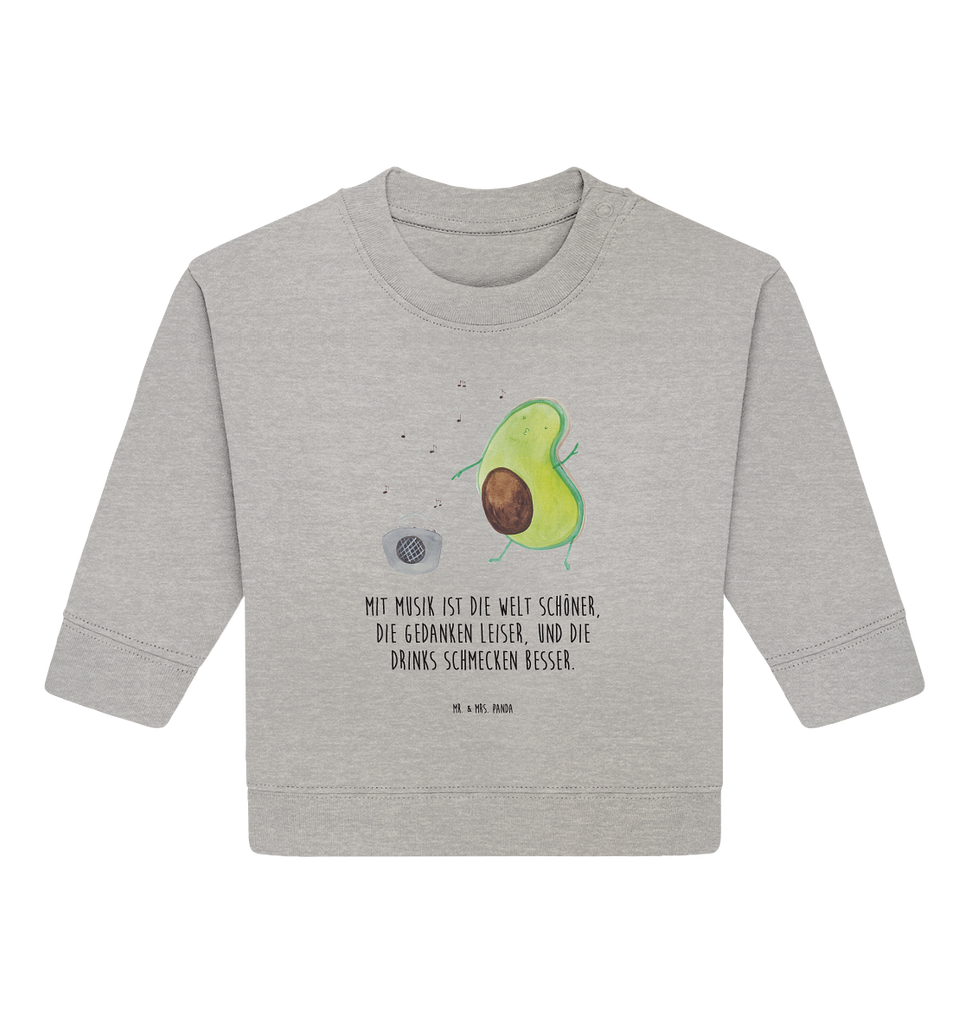 Organic Baby Pullover Avocado tanzt Wunderschöner Baby Pullover /Sweatshirt von Mr. & Mrs. Panda <br /><br />Material: <br />- 85 % Baumwolle (Bio-Qualität, ringgesponnen, gekämmt)<br />- 15 % Polyester (recycelt)</li><li>Grammatur: 280 g/m²<br />- Schnitt: normale Passform</li><li>Eingesetzte Ärmel<br />- Knopfleiste mit 1 gleichfarbigen Druckknopf und 1 verdeckten Druckknopf an Schulter für einfacheres Anziehen, Avocado, Veggie, Vegan, Gesund