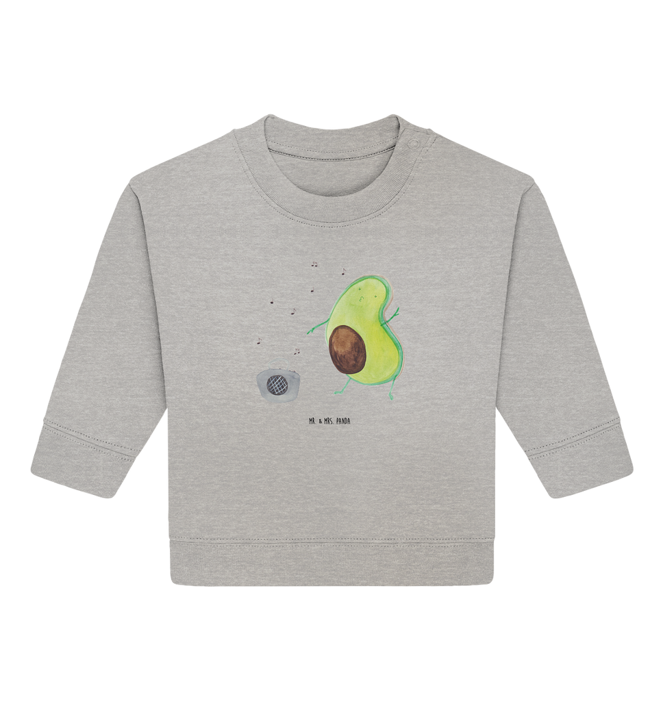 Organic Baby Pullover Avocado tanzt Wunderschöner Baby Pullover /Sweatshirt von Mr. & Mrs. Panda <br /><br />Material: <br />- 85 % Baumwolle (Bio-Qualität, ringgesponnen, gekämmt)<br />- 15 % Polyester (recycelt)</li><li>Grammatur: 280 g/m²<br />- Schnitt: normale Passform</li><li>Eingesetzte Ärmel<br />- Knopfleiste mit 1 gleichfarbigen Druckknopf und 1 verdeckten Druckknopf an Schulter für einfacheres Anziehen, Avocado, Veggie, Vegan, Gesund