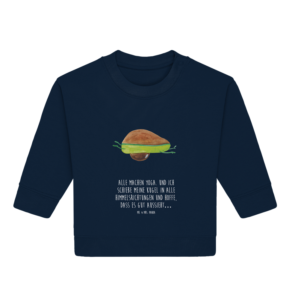 Organic Baby Pullover Avocado Yoga Wunderschöner Baby Pullover /Sweatshirt von Mr. & Mrs. Panda <br /><br />Material: <br />- 85 % Baumwolle (Bio-Qualität, ringgesponnen, gekämmt)<br />- 15 % Polyester (recycelt)</li><li>Grammatur: 280 g/m²<br />- Schnitt: normale Passform</li><li>Eingesetzte Ärmel<br />- Knopfleiste mit 1 gleichfarbigen Druckknopf und 1 verdeckten Druckknopf an Schulter für einfacheres Anziehen, Avocado, Veggie, Vegan, Gesund, Avocado Yoga Vegan