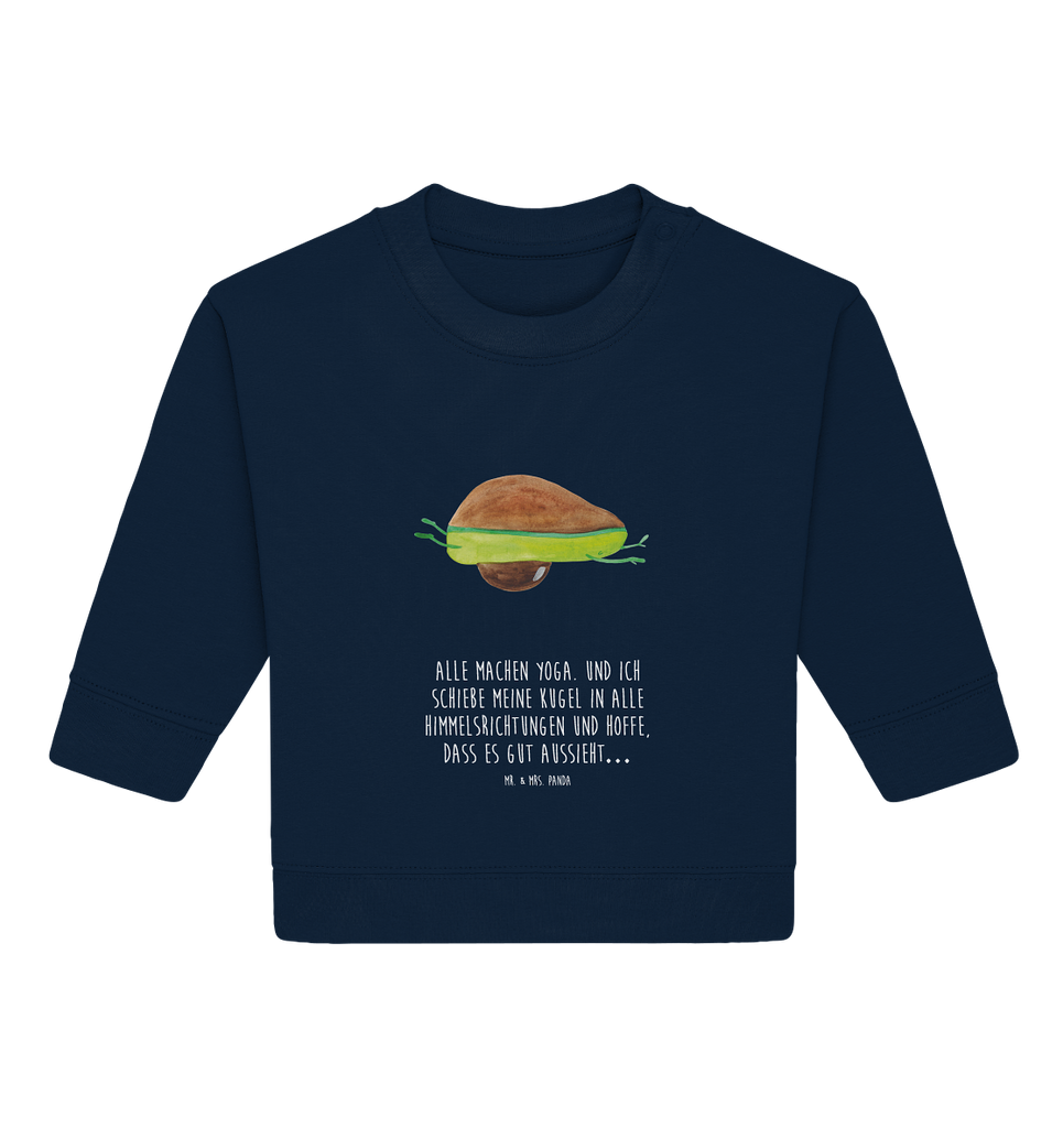 Organic Baby Pullover Avocado Yoga Wunderschöner Baby Pullover /Sweatshirt von Mr. & Mrs. Panda <br /><br />Material: <br />- 85 % Baumwolle (Bio-Qualität, ringgesponnen, gekämmt)<br />- 15 % Polyester (recycelt)</li><li>Grammatur: 280 g/m²<br />- Schnitt: normale Passform</li><li>Eingesetzte Ärmel<br />- Knopfleiste mit 1 gleichfarbigen Druckknopf und 1 verdeckten Druckknopf an Schulter für einfacheres Anziehen, Avocado, Veggie, Vegan, Gesund, Avocado Yoga Vegan