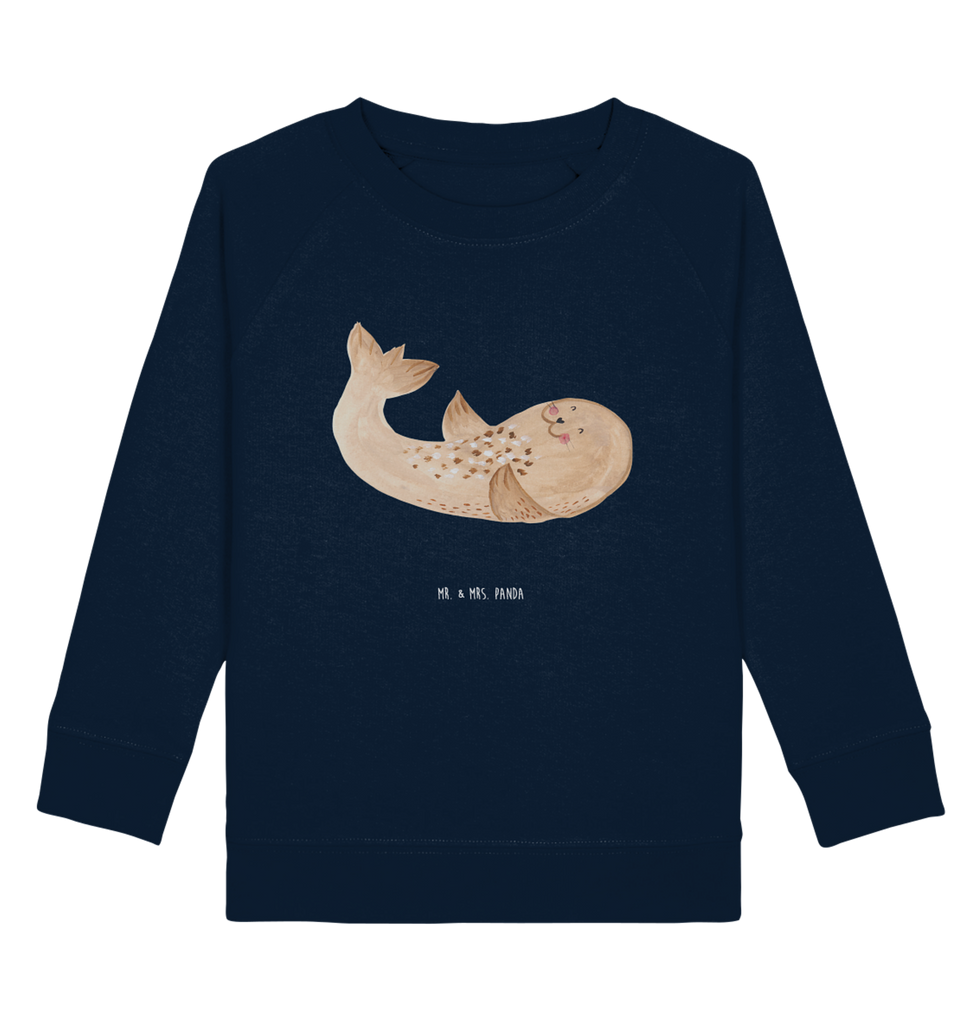 Organic Kinder Pullover Robbe liegend Kinder Pullover, Kinder Sweatshirt, Jungen, Mädchen, süße Tiermotive, gute Laune, lustige Sprüche, Tiere, Robbe, Robben, Seehund, Strand, Meerestier, Ostsee, Nordsee, Lachen, Freude