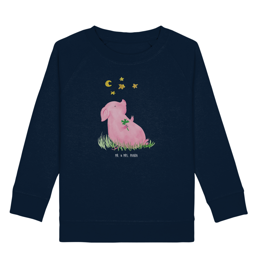 Organic Kinder Pullover Glücksschwein Kinder Pullover, Kinder Sweatshirt, Jungen, Mädchen, süße Tiermotive, gute Laune, lustige Sprüche, Tiere, Glücksschwein. Glück, Schwein, Schweinchen, Sterne, Sernchen, Ziele, Träume, Motivation, Glücksbringer