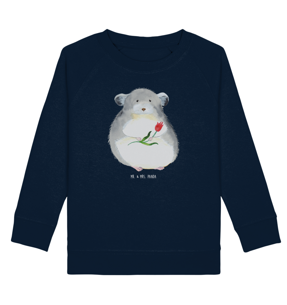 Organic Kinder Pullover Chinchilla mit Blume Kinder Pullover, Kinder Sweatshirt, Jungen, Mädchen, süße Tiermotive, gute Laune, lustige Sprüche, Tiere, Chinchilla, Chinchillas, Liebeskummer, Kummer, Depressionen, traurig sein, Chaos, Glücklichsein, Büro, Büroalltag
