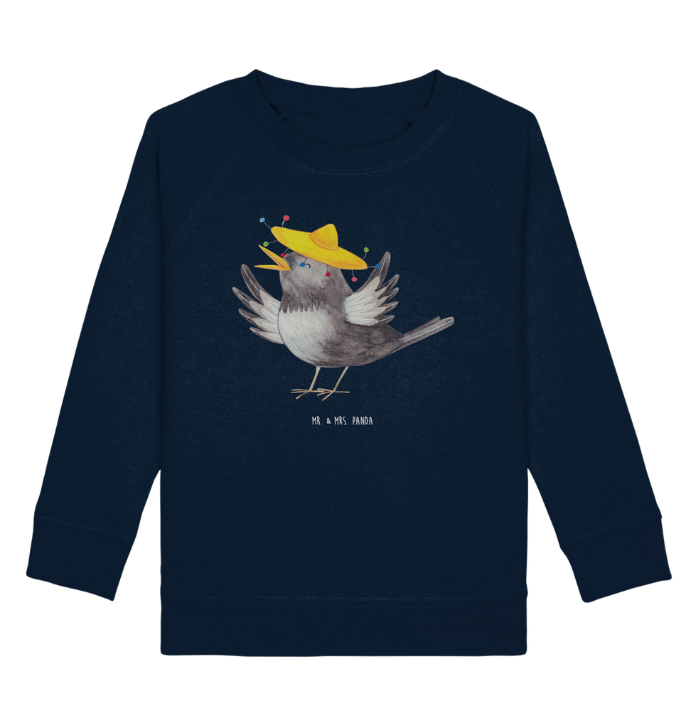Organic Kinder Pullover Rabe mit Sombrero Kinder Pullover, Kinder Sweatshirt, Jungen, Mädchen, süße Tiermotive, gute Laune, lustige Sprüche, Tiere, Rabe, Vogel, Vögel, Spruch positiv, fröhlich sein, glücklich sein, Glück Spruch, froh, Elster, Motivation