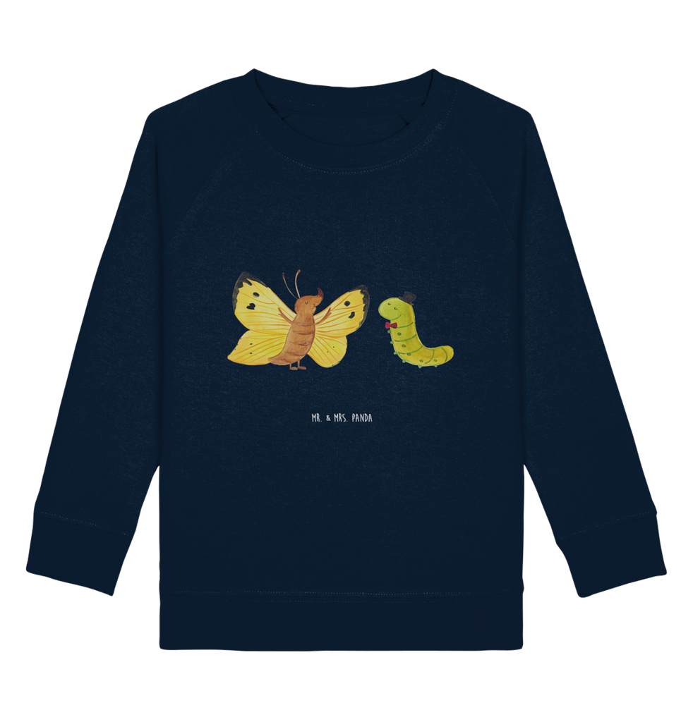 Organic Kinder Pullover Raupe & Schmetterling Kinder Pullover, Kinder Sweatshirt, Jungen, Mädchen, süße Tiermotive, gute Laune, lustige Sprüche, Tiere, Raupe, Schmetterling, Zitronenfalter, Entwicklung, Erwachsen werden, Kokon, Hut, Hütchen, Schönheit, Aufwachsen