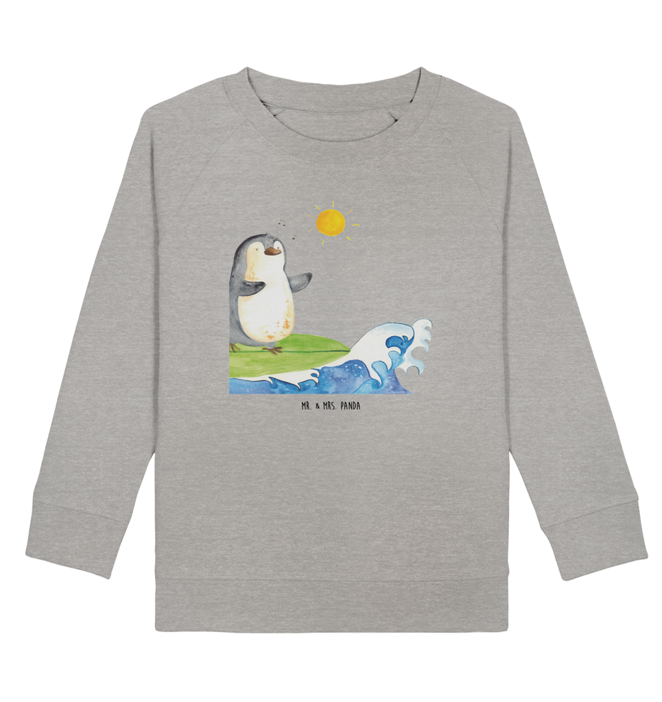 Organic Kinder Pullover Pinguin Surfer Kinder Pullover, Kinder Sweatshirt, Jungen, Mädchen, Pinguin, Pinguine, surfen, Surfer, Hawaii, Urlaub, Wellen, Wellen reiten, Portugal