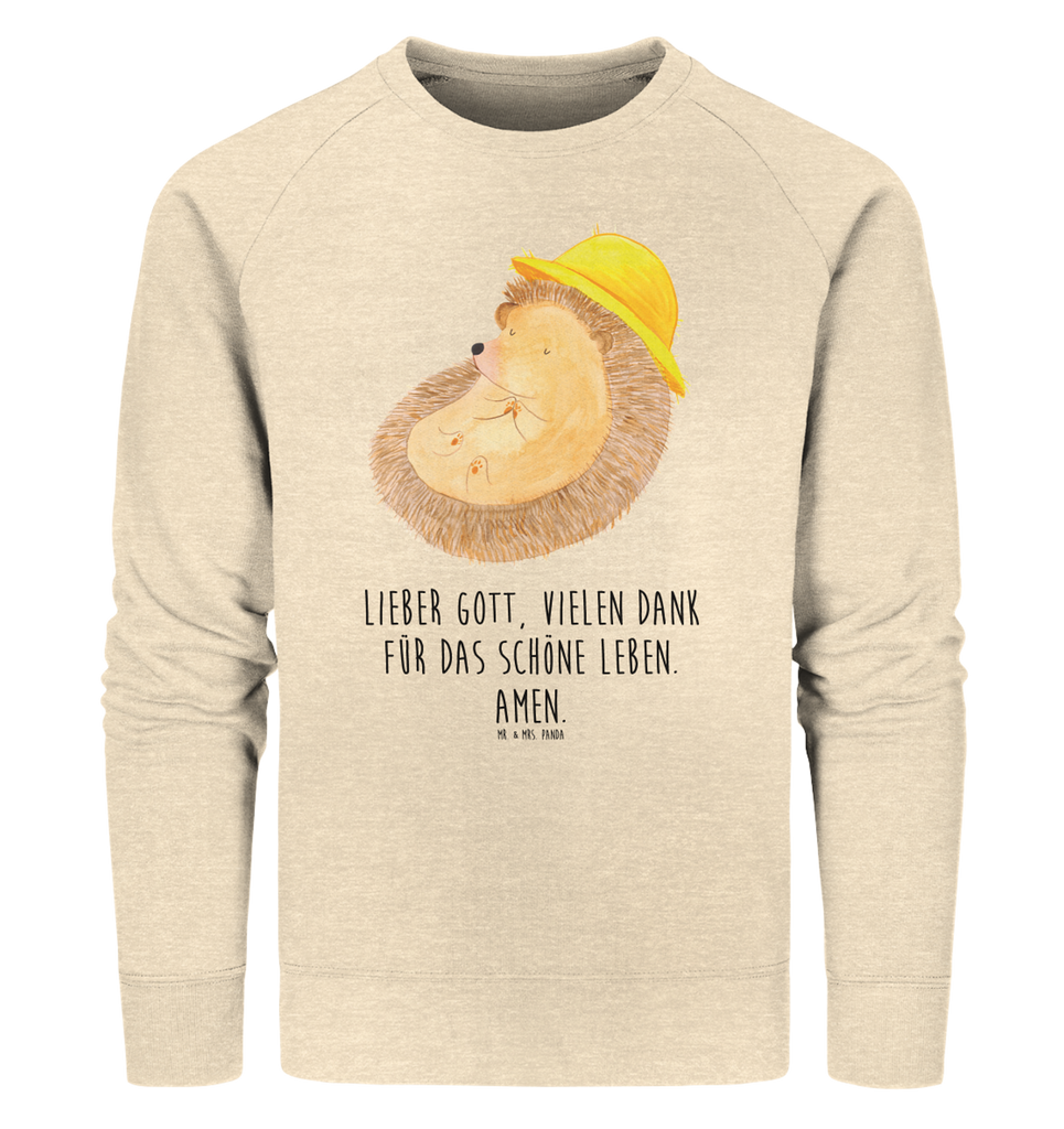 Organic Pullover Igel betet Pullover, Pullover Männer, Pullover Frauen, Sweatshirt, Sweatshirt Männer, Sweatshirt Frauen, Unisex, Tiermotive, Gute Laune, lustige Sprüche, Tiere, Igel, Igel mit Hut, Sonnenhut, Gott, Amen, beten, Leben, Dankbarkeit, Dankbar sein, dankbar, genießen