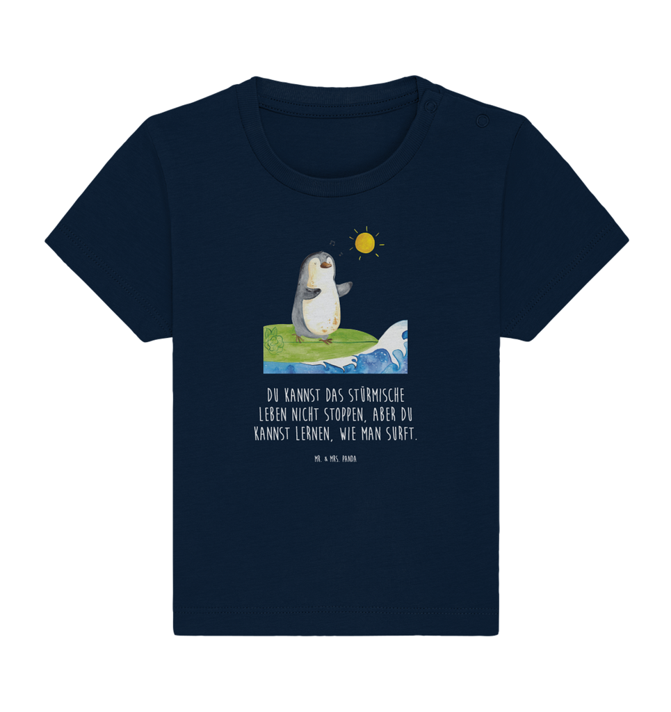 Organic Baby Shirt Pinguin Surfer Baby T-Shirt, Jungen Baby T-Shirt, Mädchen Baby T-Shirt, Shirt, Pinguin, Pinguine, surfen, Surfer, Hawaii, Urlaub, Wellen, Wellen reiten, Portugal