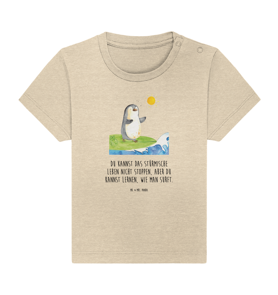 Organic Baby Shirt Pinguin Surfer Baby T-Shirt, Jungen Baby T-Shirt, Mädchen Baby T-Shirt, Shirt, Pinguin, Pinguine, surfen, Surfer, Hawaii, Urlaub, Wellen, Wellen reiten, Portugal