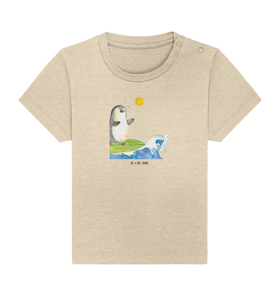 Organic Baby Shirt Pinguin Surfer Baby T-Shirt, Jungen Baby T-Shirt, Mädchen Baby T-Shirt, Shirt, Pinguin, Pinguine, surfen, Surfer, Hawaii, Urlaub, Wellen, Wellen reiten, Portugal