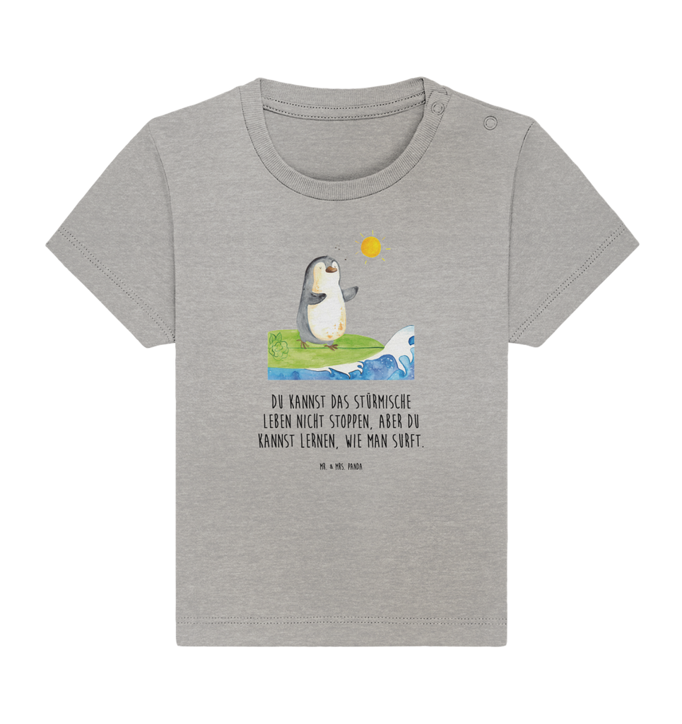 Organic Baby Shirt Pinguin Surfer Baby T-Shirt, Jungen Baby T-Shirt, Mädchen Baby T-Shirt, Shirt, Pinguin, Pinguine, surfen, Surfer, Hawaii, Urlaub, Wellen, Wellen reiten, Portugal