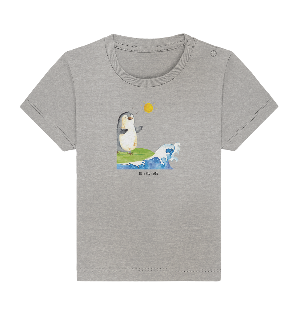 Organic Baby Shirt Pinguin Surfer Baby T-Shirt, Jungen Baby T-Shirt, Mädchen Baby T-Shirt, Shirt, Pinguin, Pinguine, surfen, Surfer, Hawaii, Urlaub, Wellen, Wellen reiten, Portugal