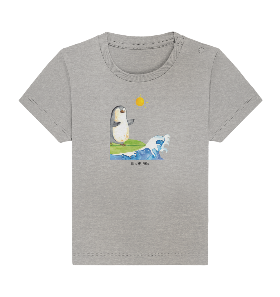 Organic Baby Shirt Pinguin Surfer Baby T-Shirt, Jungen Baby T-Shirt, Mädchen Baby T-Shirt, Shirt, Pinguin, Pinguine, surfen, Surfer, Hawaii, Urlaub, Wellen, Wellen reiten, Portugal