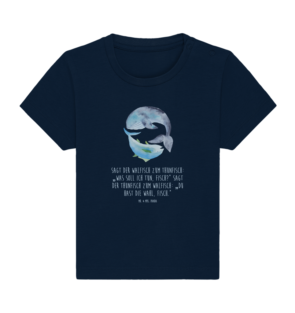 Organic Baby Shirt Walfisch & Thunfisch Baby T-Shirt, Jungen Baby T-Shirt, Mädchen Baby T-Shirt, Shirt, Tiermotive, Gute Laune, lustige Sprüche, Tiere, Wal, Wahl, Tunfisch, Wortwitz lustig, Spruch lustig, Flachwitz, Witz, Spruch des Tages, Flachwitz Geschenk