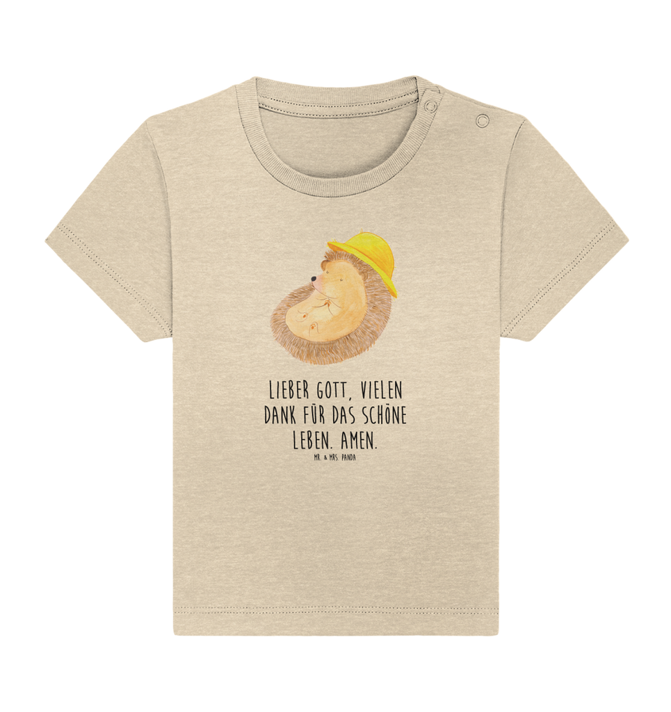 Organic Baby Shirt Igel betet Baby T-Shirt, Jungen Baby T-Shirt, Mädchen Baby T-Shirt, Shirt, Tiermotive, Gute Laune, lustige Sprüche, Tiere, Igel, Igel mit Hut, Sonnenhut, Gott, Amen, beten, Leben, Dankbarkeit, Dankbar sein, dankbar, genießen