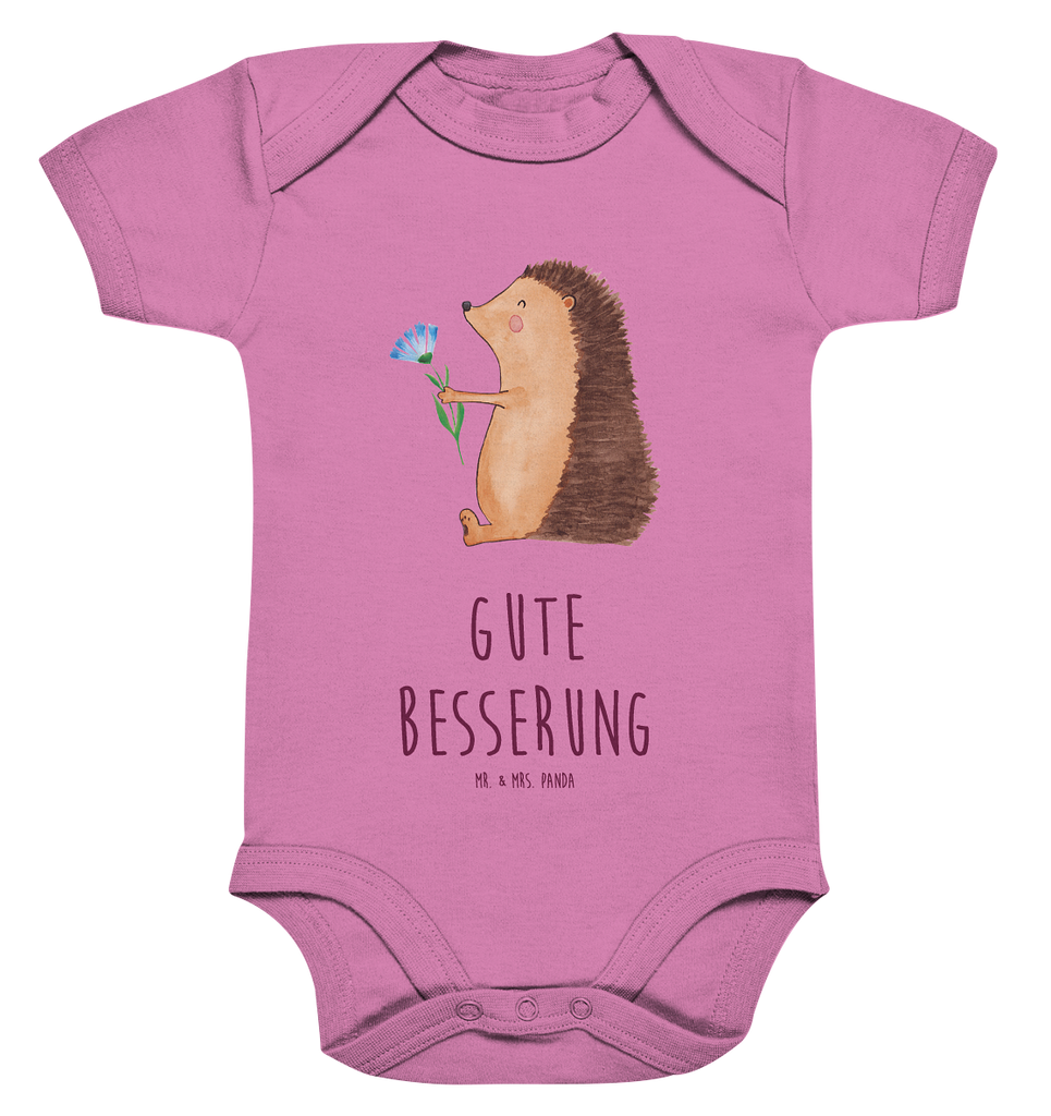 Organic Baby Body Igel mit Blume Babykleidung, Babystrampler, Strampler, Wickelbody, Baby Erstausstattung, Junge, Mädchen, Tiermotive, Gute Laune, lustige Sprüche, Tiere, Igel, Gute Besserung, Genesungswünsche, Krankheit, Krankenhaus, krank, Besuch