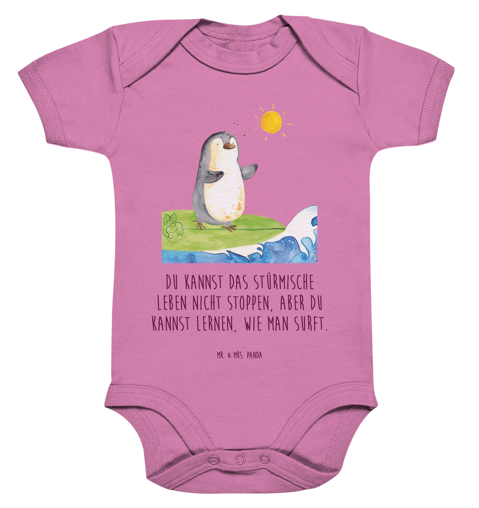 Organic Baby Body Pinguin Surfer Babykleidung, Babystrampler, Strampler, Wickelbody, Baby Erstausstattung, Junge, Mädchen, Pinguin, Pinguine, surfen, Surfer, Hawaii, Urlaub, Wellen, Wellen reiten, Portugal