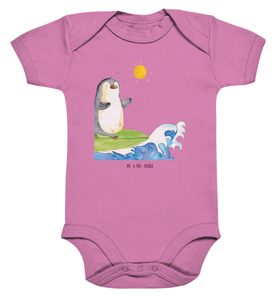 Organic Baby Body Pinguin Surfer Babykleidung, Babystrampler, Strampler, Wickelbody, Baby Erstausstattung, Junge, Mädchen, Pinguin, Pinguine, surfen, Surfer, Hawaii, Urlaub, Wellen, Wellen reiten, Portugal