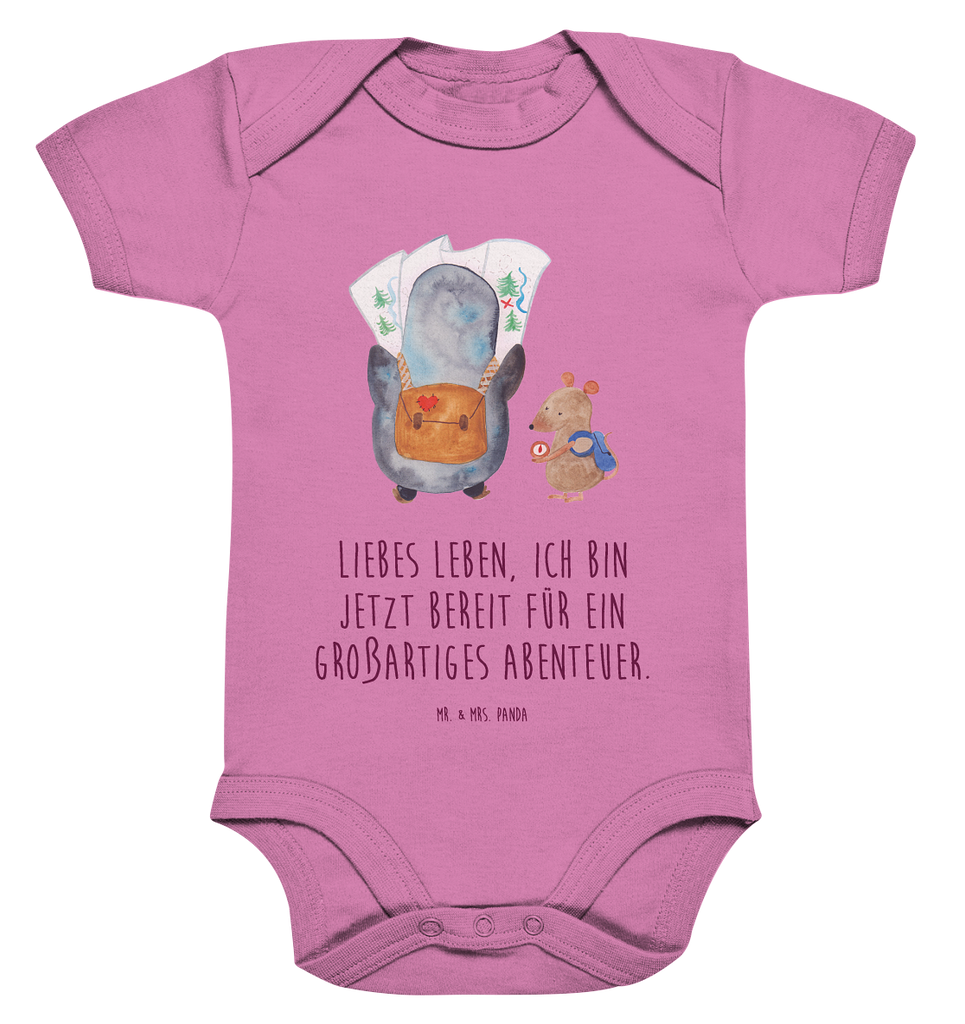 Organic Baby Body Pinguin & Maus Wanderer Babykleidung, Babystrampler, Strampler, Wickelbody, Baby Erstausstattung, Junge, Mädchen, Pinguin, Pinguine, Abenteurer, Abenteuer, Roadtrip, Ausflug, Wanderlust, wandern