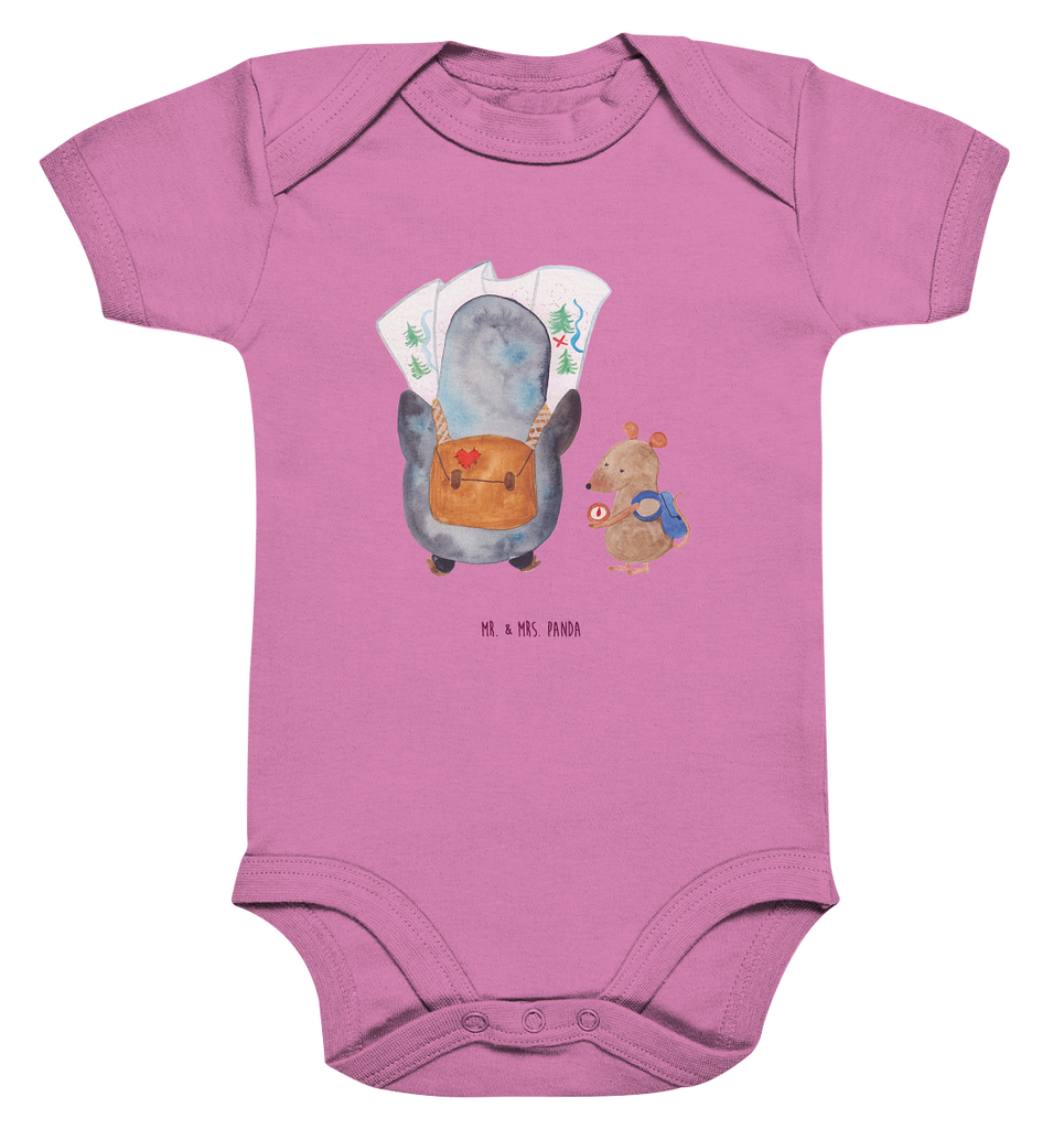 Organic Baby Body Pinguin & Maus Wanderer Babykleidung, Babystrampler, Strampler, Wickelbody, Baby Erstausstattung, Junge, Mädchen, Pinguin, Pinguine, Abenteurer, Abenteuer, Roadtrip, Ausflug, Wanderlust, wandern