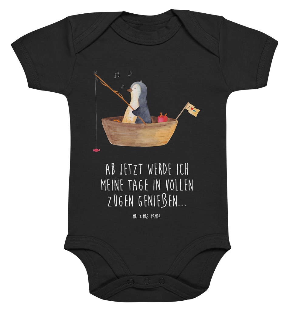 Organic Baby Body Pinguin Angelboot Babykleidung, Babystrampler, Strampler, Wickelbody, Baby Erstausstattung, Junge, Mädchen, Pinguin, Pinguine, Angeln, Boot, Angelboot, Lebenslust, Leben, genießen, Motivation, Neustart, Neuanfang, Trennung, Scheidung, Geschenkidee Liebeskummer