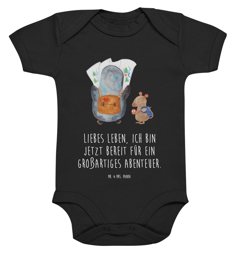 Organic Baby Body Pinguin & Maus Wanderer Babykleidung, Babystrampler, Strampler, Wickelbody, Baby Erstausstattung, Junge, Mädchen, Pinguin, Pinguine, Abenteurer, Abenteuer, Roadtrip, Ausflug, Wanderlust, wandern