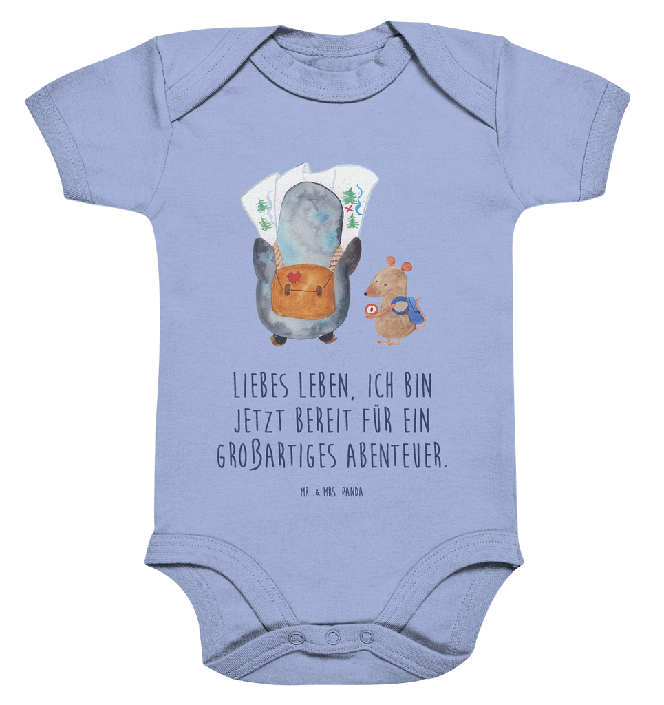 Organic Baby Body Pinguin & Maus Wanderer Babykleidung, Babystrampler, Strampler, Wickelbody, Baby Erstausstattung, Junge, Mädchen, Pinguin, Pinguine, Abenteurer, Abenteuer, Roadtrip, Ausflug, Wanderlust, wandern